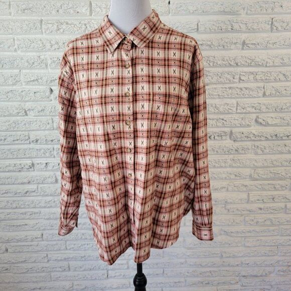 CST Sport Womens Shirt 2X Long Sleeve Red Plaid Cotton Collar Button Up PLA88E - Picture 1 of 8
